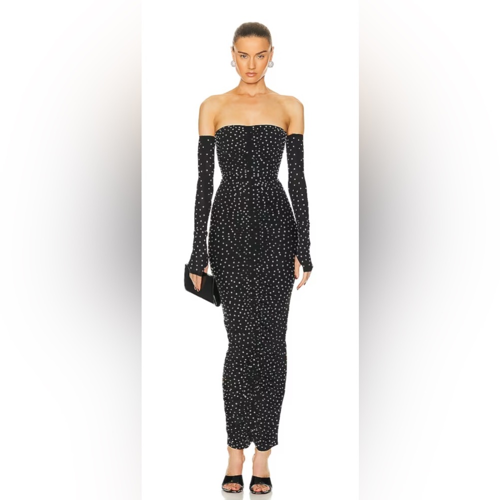 Crystal Ruched Column Glove Dress